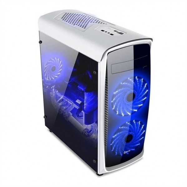ETEK ATX Κεφάλαιο μεσαίου πύργου Ακρυλικό μπροστινό και πλευρικό πάνελ πλήρης οπτική γωνία Μαύρο και άσπρο