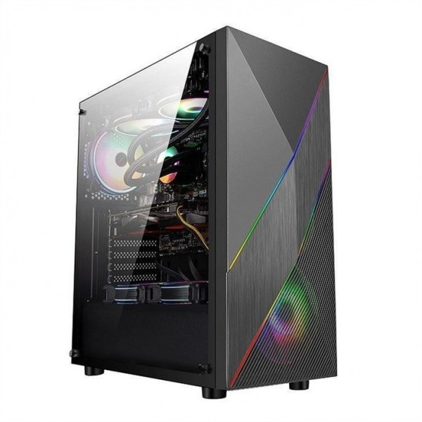 ETEK - PC Mid Tower Case Irregular και Mesh Front Panel με ARGB LED Strip,Εντεμπερισμένο Πίνακα Παράμεσης Γυαλιού,Επάνω Πίνακα I/O