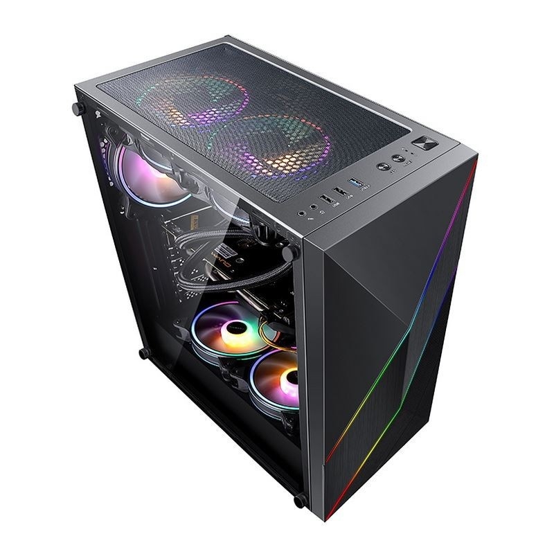 ETEK - PC Mid Tower Case Irregular και Mesh Front Panel με ARGB LED Strip,Εντεμπερισμένο Πίνακα Παράμεσης Γυαλιού,Επάνω Πίνακα I/O