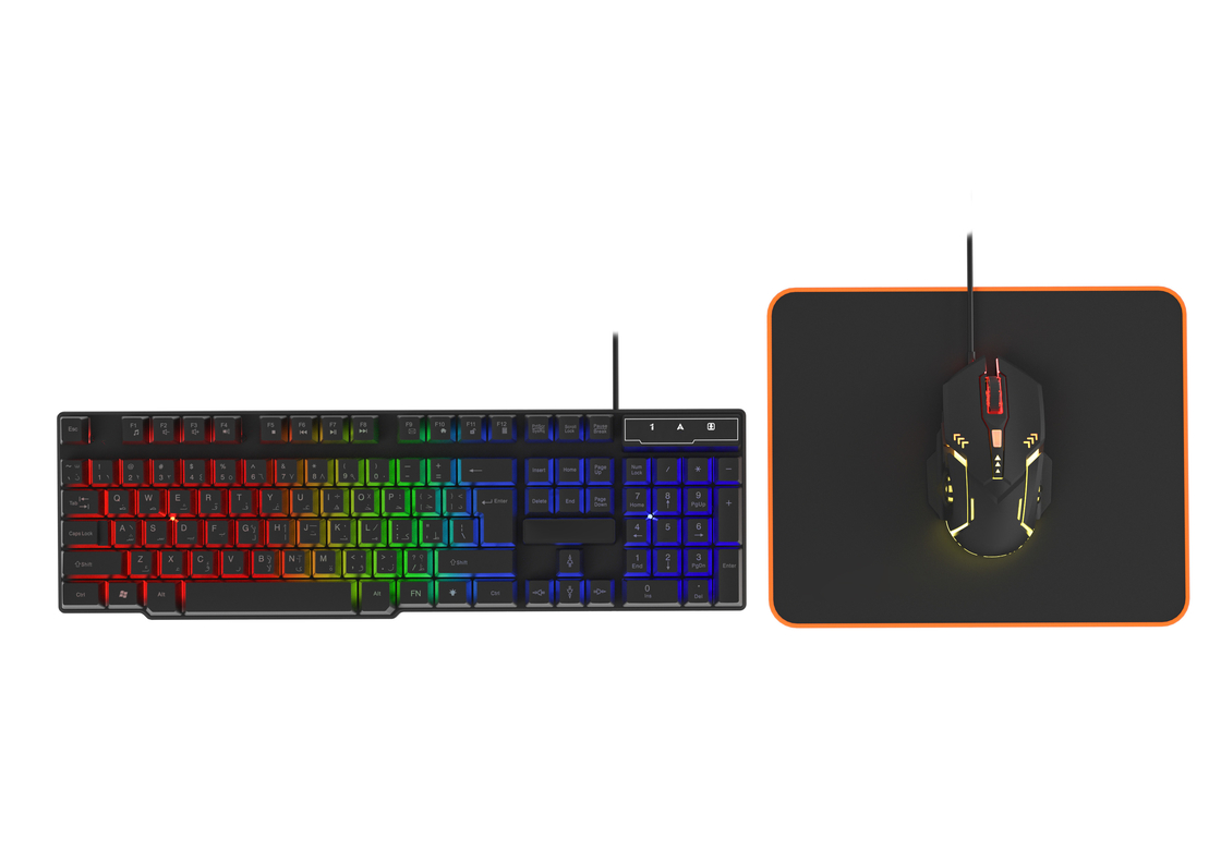 Στατικό φωτισμό με χρώμα ουράνιο τόξο High-end Carbon Film Keyboard 6D Wired Gaming Mouse με εργονομική άνετη πίνακα ποντικιού