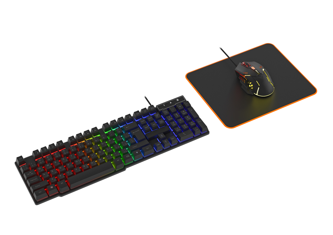 Στατικό φωτισμό με χρώμα ουράνιο τόξο High-end Carbon Film Keyboard 6D Wired Gaming Mouse με εργονομική άνετη πίνακα ποντικιού