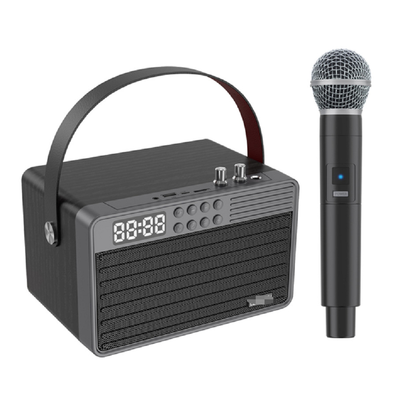 Υποστηρίζει Bluetooth AUX TF Card U Disk FM Radio Ασύρματο μικρόφωνο ξύλινο ABS υλικό σιδερένιου πλέγματος 2400mAh μπαταρία