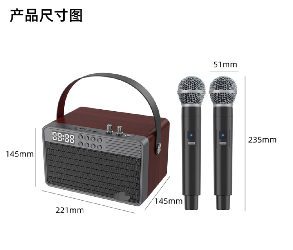 Υποστηρίζει Bluetooth AUX TF Card U Disk FM Radio Ασύρματο μικρόφωνο ξύλινο ABS υλικό σιδερένιου πλέγματος 2400mAh μπαταρία