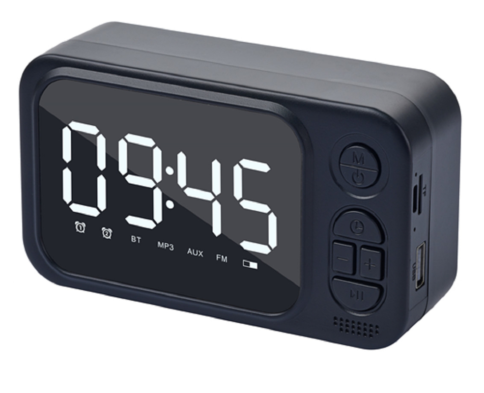 52mm Ηχείο 3W RMS έξοδος υποστηρίζει Bluetooth AUX TF κάρτα USB FM ραδιόφωνο και ρολόι συμπαγές και ελαφρύ 139 * 78 * 46mm