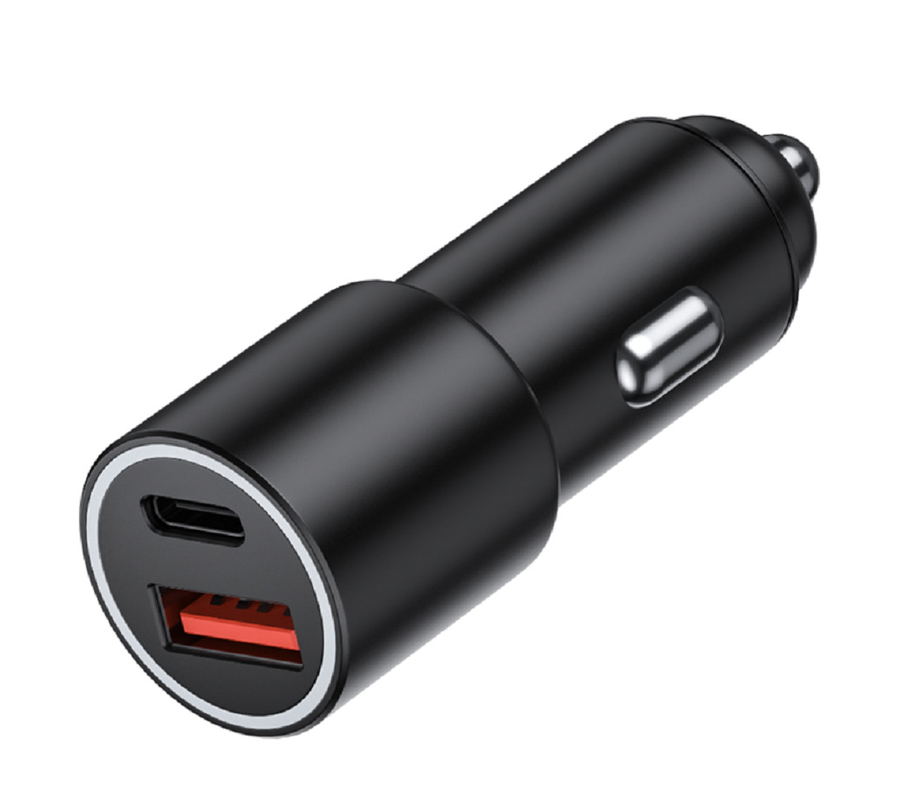 Δύο θύρες USB-C φορτιστή αυτοκινήτου 48W με PD 20W & QC 18W, 12-24V DC εισροή, ABS + PC πυρόσβεση