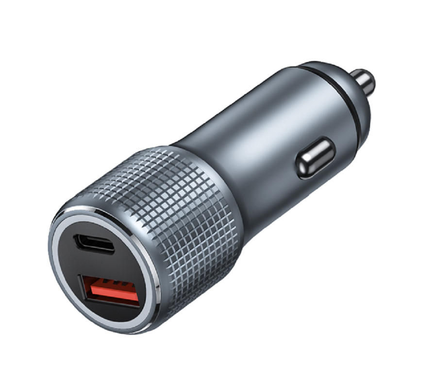 Δύο θύρες USB-C φορτιστή αυτοκινήτου 48W με PD 20W & QC 18W, 12-24V DC εισροή, ABS + PC πυρόσβεση