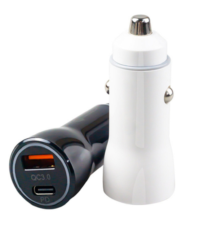 Δύο θύρες USB-C φορτιστή αυτοκινήτου 48W, 12-24V DC εισροή ABS + PC Fireproof