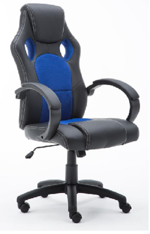 Καρέκλα Gaming με Βάση Νάιλον 320mm με Ροδάκια, Υδραυλικό Μηχανισμό 100mm, Μπράτσα Νάιλον με Επένδυση PU, Μαύρο PU + Μπλε Mesh