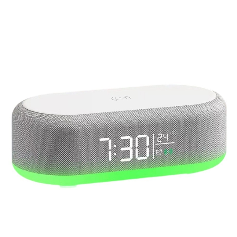 Ηχείο ETEK Bluetooth 5.3 πολλαπλών λειτουργιών με οθόνη θερμοκρασίας, ρολόι, μπαταρία 1200mAh, ασύρματη φόρτιση 15W, οδηγός 52mm 5W.