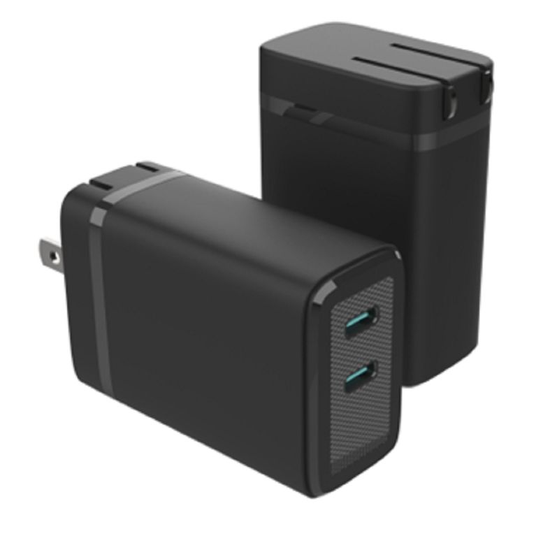 Διπλός φορτιστής GaN USB-C με μέγιστη έξοδο 65W PD, Πολλαπλών πρωτοκόλλων, 110-240V Παγκόσμια τάση, Μαύρο / Λευκό