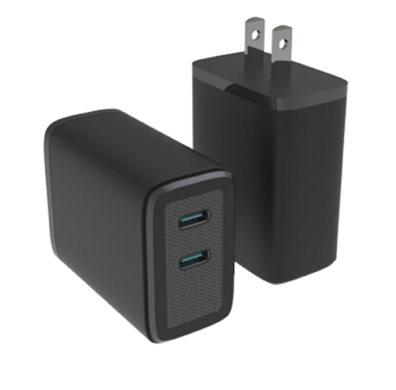 Διπλός φορτιστής GaN USB-C με μέγιστη έξοδο 65W PD, Πολλαπλών πρωτοκόλλων, 110-240V Παγκόσμια τάση, Μαύρο / Λευκό