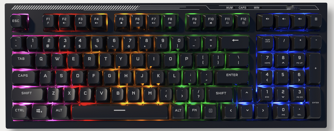 ETEK 98-Key Αποσπώμενο Μηχανικό Πληκτρολόγιο USB-C, ABS + Πλάκα Σιδήρου, Μεμβράνη Ασημί, Λευκό/Ουράνιο Τόξο Φωτισμός, Διάρκεια Ζωής Πλήκτρων 10M
