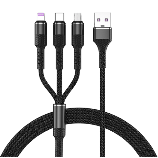 Καλώδιο Γρήγορης Φόρτισης ETEK 3-σε-1, 4-πύρηνο καθαρό χαλκό, Ένδειξη LED, 6 Χρώματα, για ταξιδιώτες, οικογένειες και γραφεία