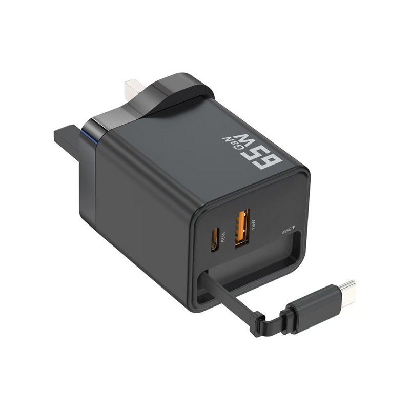 ETEK 65W GaN Γρήγορος Φορτιστής, 2*USB-C + 1*USB-A, PD/QC/PPS, Συμπαγής για Ταξίδια