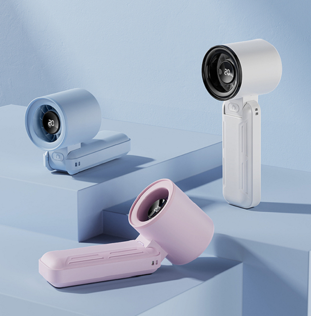 Αναδιπλούμενο USB ανεμιστήρας υψηλής ταχύτητας με οθόνη LED, 3000mAh, 5 ταχύτητες, Type-C, Μαύρο/Μωβ/Μπλε/Λευκό, για ταξίδια, γραφείο και υπαίθρια χρήση