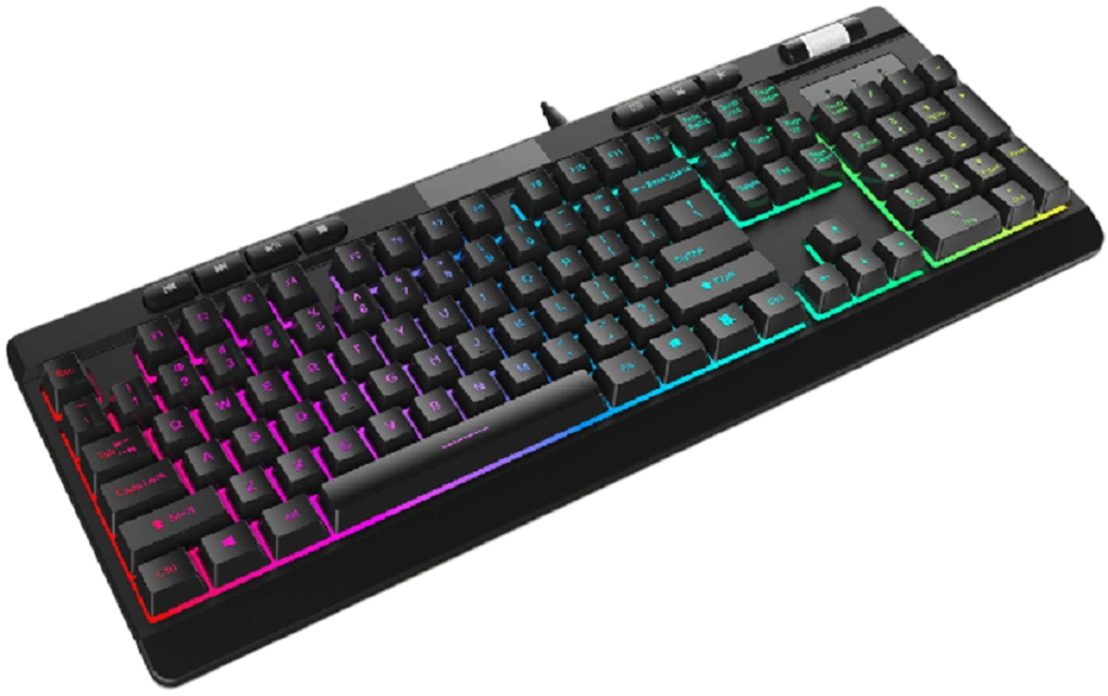 ETEK RGB Gaming Keyboard, 104 πλήκτρων, Πολυμέσων, Ρυθμιζόμενος οπίσθιος φωτισμός, 1.5M Δερμάτινο Καλώδιο, Μαύρο, 660g