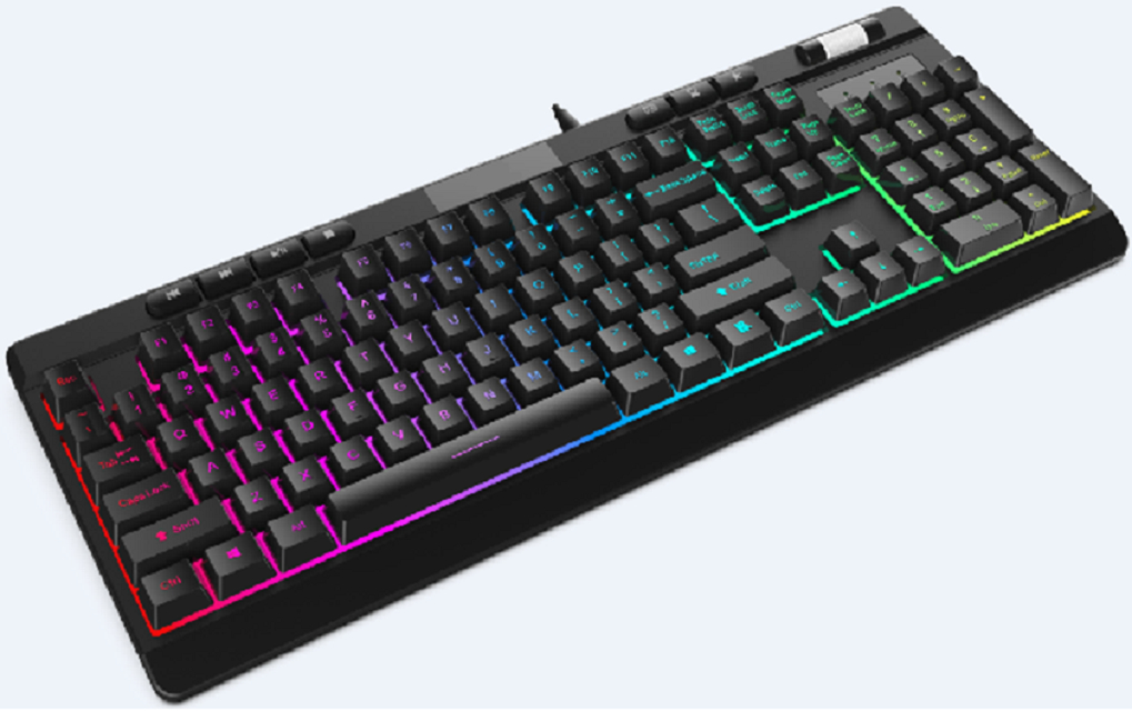 ETEK RGB Gaming Keyboard, 104 πλήκτρων, Πολυμέσων, Ρυθμιζόμενος οπίσθιος φωτισμός, 1.5M Δερμάτινο Καλώδιο, Μαύρο, 660g