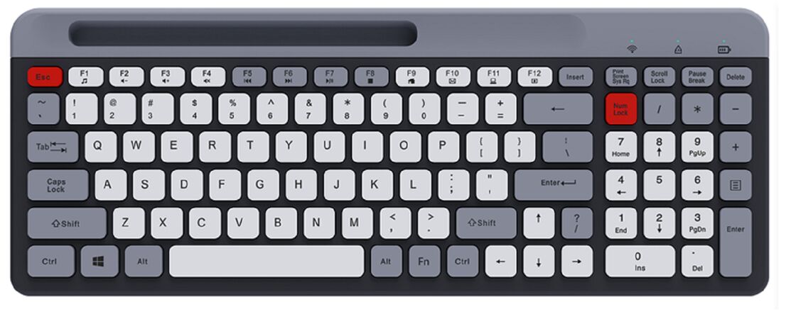 Τρι-Mode Wireless Office Keyboard, ABS Full Housing, Silver Paste Membrane, 2.4G + Bluetooth + USB, 381*145*25.5mm, 370g