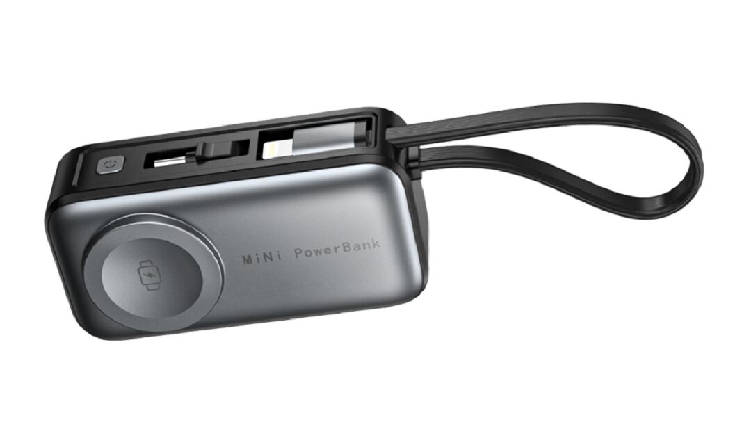 5000mAh Μίνι ασύρματη τράπεζα ισχύος, 18W PD, Watch 2.5W, διπλή είσοδος (USB-C + Lightning), Λευκό / Ασημένιο & Μαύρο / Γκρίζο