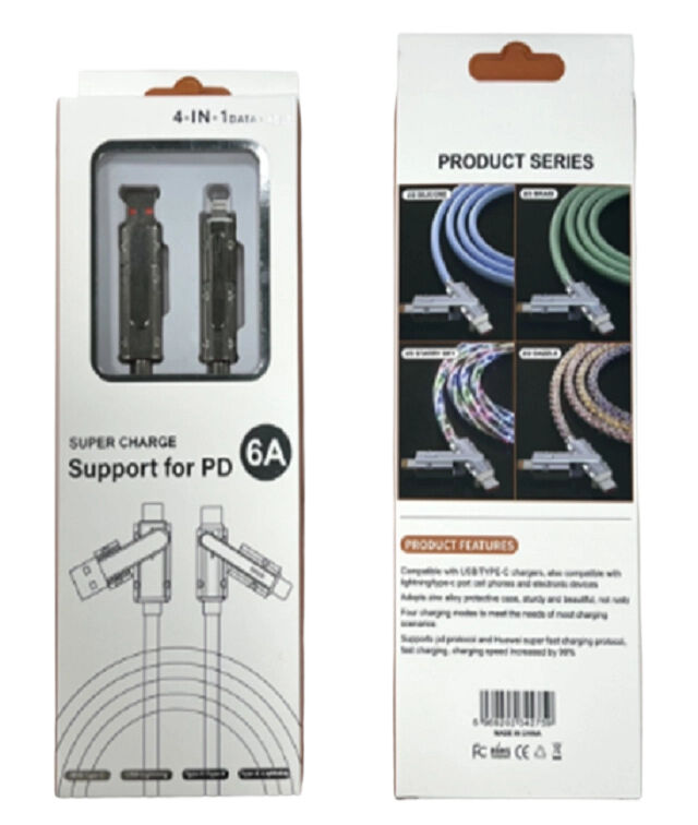 Διαφανές καλώδιο ταχείας φόρτισης, 65W C-C, 27W C-L, 5-Core Copper, LED δείκτης