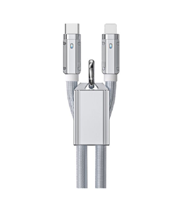 65W/27W γνήσιο καλώδιο ταχείας φόρτισης σε σιλικόνη, από C σε C / C σε αστραπή, 1m, ασήμι, κράμα ψευδαργύρου, υποστηρίζει PD & Data Sync