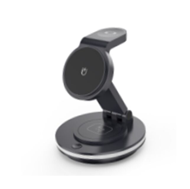 4 σε 1 περιστρεφόμενο ασύρματο φορτιστή, 15W τηλέφωνο + 2.5W ρολόι + 3W ακουστικά + LED φωτισμός