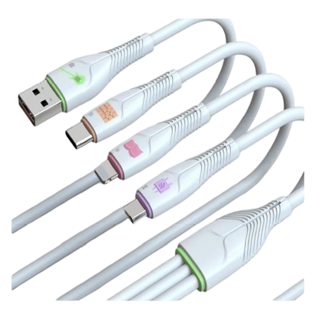 Λευκό καλώδιο φόρτισης 3 σε 1 (USB σε Lightning/Micro/Type-C), 1,5 m